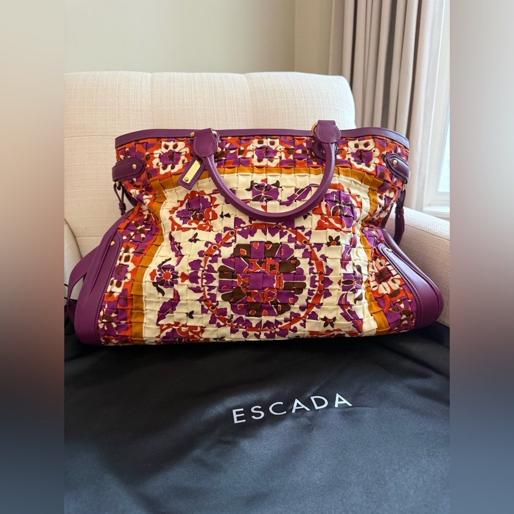 Escada Purple Multicolor Floral Quilted Tote